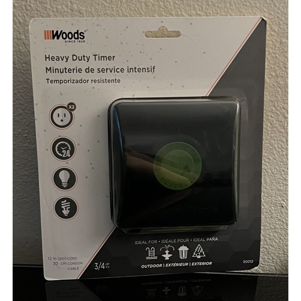 WOODS 50012WD Outdoor HEAVY DUTY Plug-In Timer 2 GROUNDED Outlets - NEW